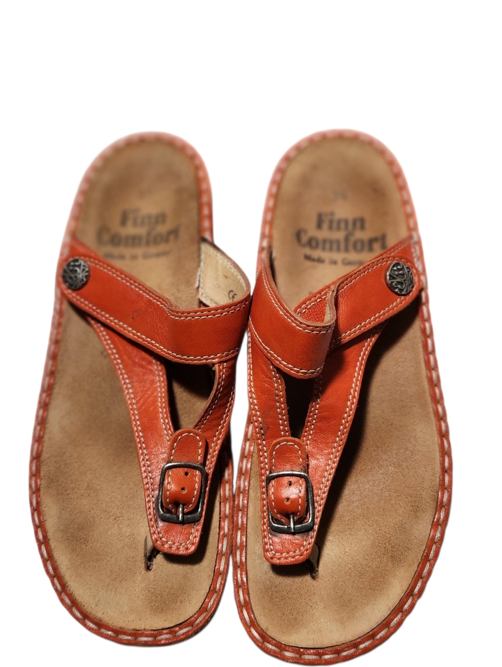 Finn Comfort Burnt Orange Leather Thong Sandals